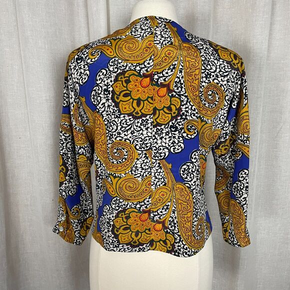 Vintage Blouse Size 6 Gold Purple Paisley Art Print Secretary Button Boho 90s - Picture 6 of 13